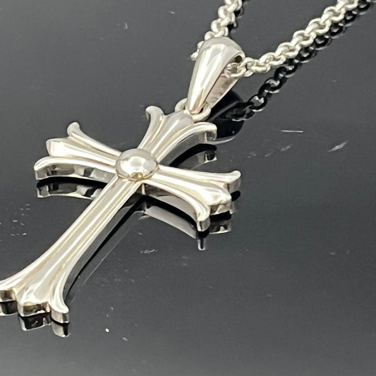 Cruz Templaria Flor de Lis: Accesorio de Caballeros Medievales, tamaño mediano, Plata maciza