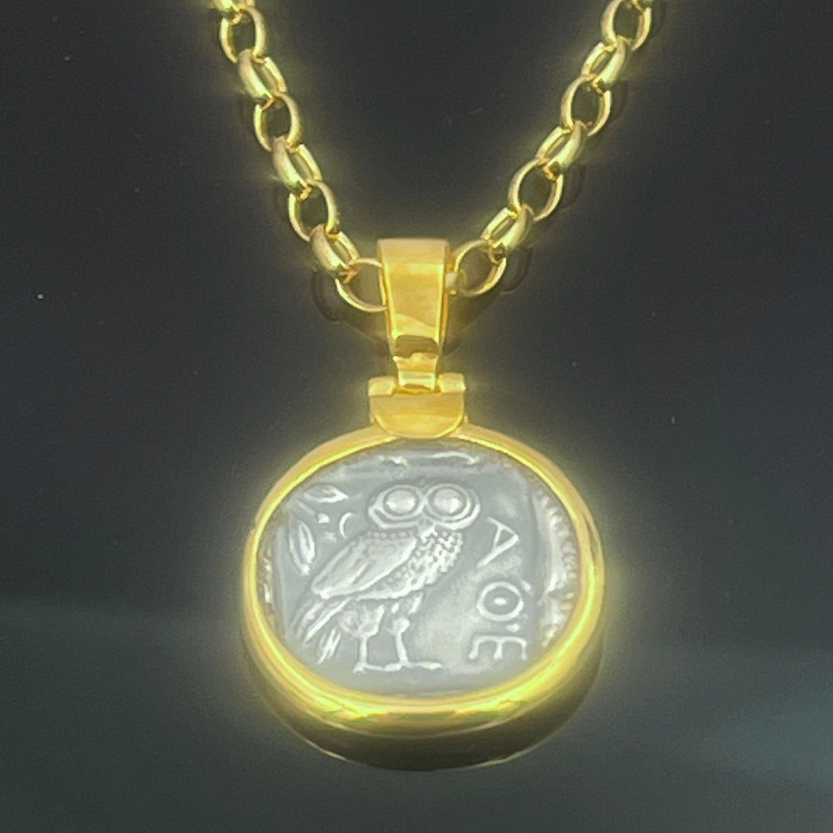 Eulen-Münz-Halskette: Griechischer Mythologie-Schmuck, Sterlingsilber, Athena