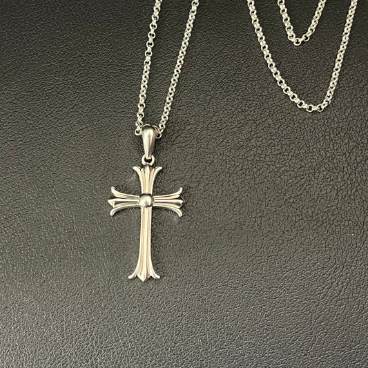 Cruz Templaria Flor de Lis: Accesorio de Caballeros Medievales, tamaño mediano, Plata maciza