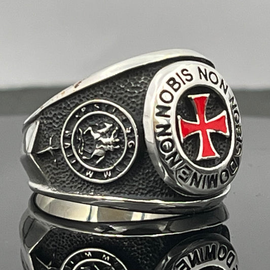 Knight's Templar Ring: Sterling Silver - Red Cross Design,Temple Christi