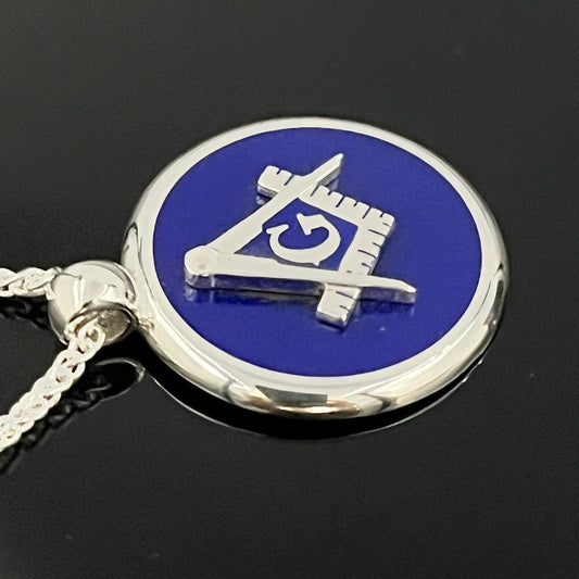 Collar Masónico, Escuadra y Compás Chapado en Oro (Esmalte Azul, Varias Longitudes)