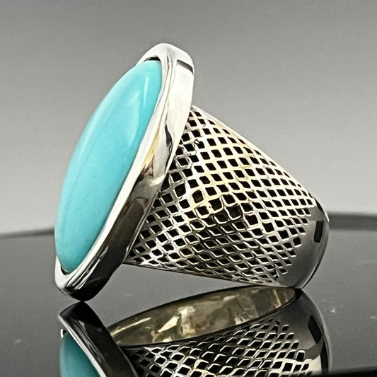 Large Turquoise Ring: Natural Oval Arizona Stone, Sterling Silver