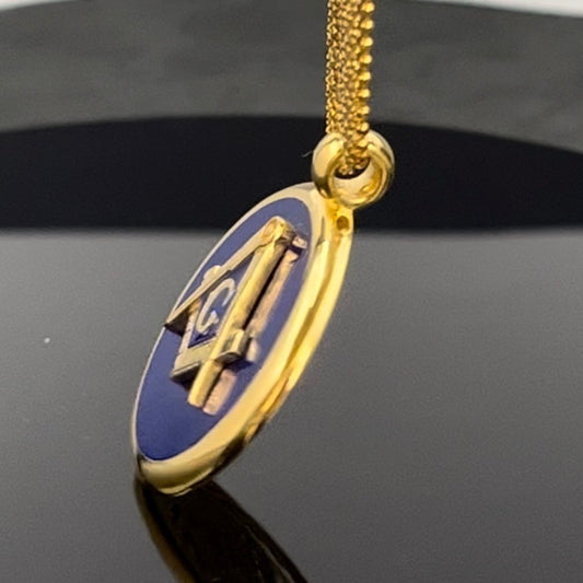 Collar Masónico, Escuadra y Compás Chapado en Oro (Esmalte Azul, Varias Longitudes)