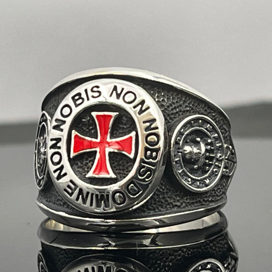 Knight's Templar Ring: Sterling Silver - Red Cross Design,Temple Christi