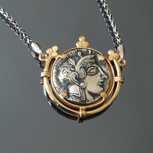 Owl Coin Pendant: Gold-Plated Sterling Silver - Ancient Greek Tetradrachm
