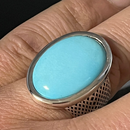 Large Turquoise Ring: Natural Oval Arizona Stone, Sterling Silver