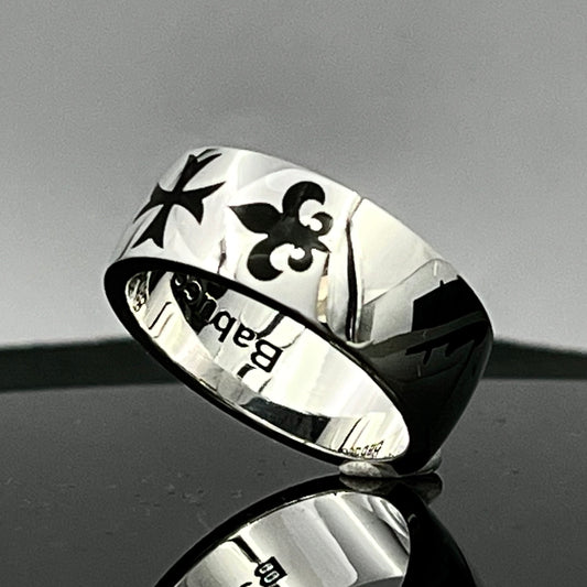 Anillo Cruz Templaria: Cruz cercelada de plata de ley, Flor de Lis