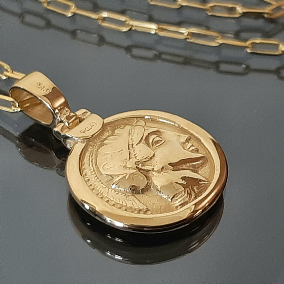 Greek Owl Pendant: Athena Tetradrachm Replica - Gold-Plated Sterling Silver
