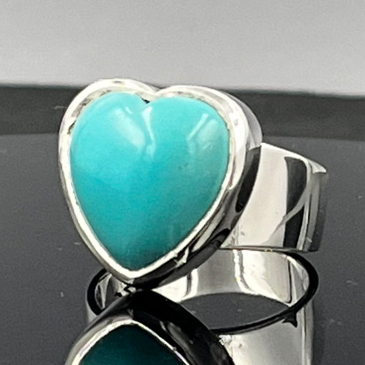 Turquoise Heart Ring: Handmade Arizona Stone - Sterling Silver