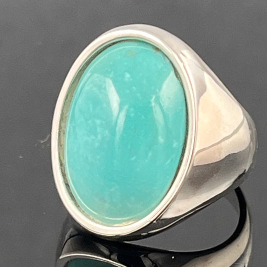 Oval Turquoise Sterling Silver Ring: Natural Arizona Cabochon