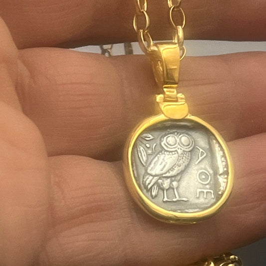 Eulen-Münz-Halskette: Griechischer Mythologie-Schmuck, Sterlingsilber, Athena