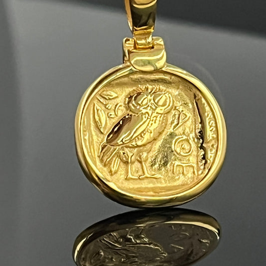 Greek Owl Pendant: Athena Tetradrachm Replica - Gold-Plated Sterling Silver
