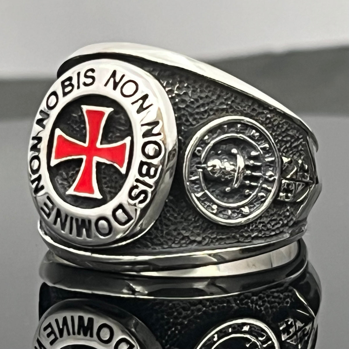 Templer-Ring: Sterlingsilber - Rotes Kreuz-Design, Temple Christi