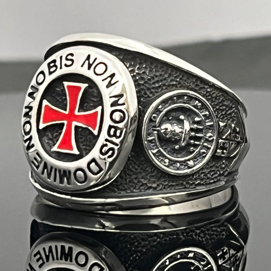 Knight's Templar Ring: Sterling Silver - Red Cross Design,Temple Christi