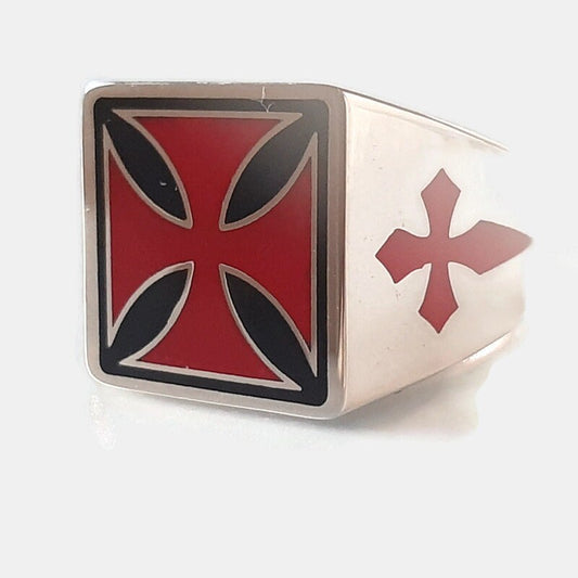 Sterling Silver Knights Templar Ring: Red Malta Cross, Medieval Sword — 4