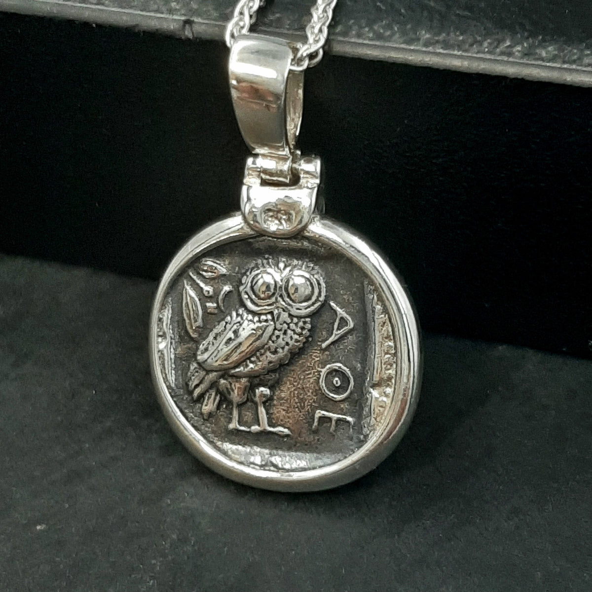 Athena Owl Coin Pendant: Greek Mythology Replica, Sterling Silver Boho Necklace