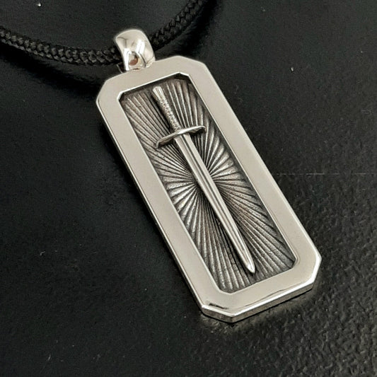 Handmade Sterling Silver Excalibur Sword Pendant: Medieval Men's Jewelry — 3