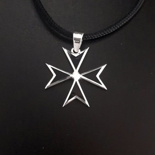 Templar Cross Pendant - Black Enamel on Sterling Silver