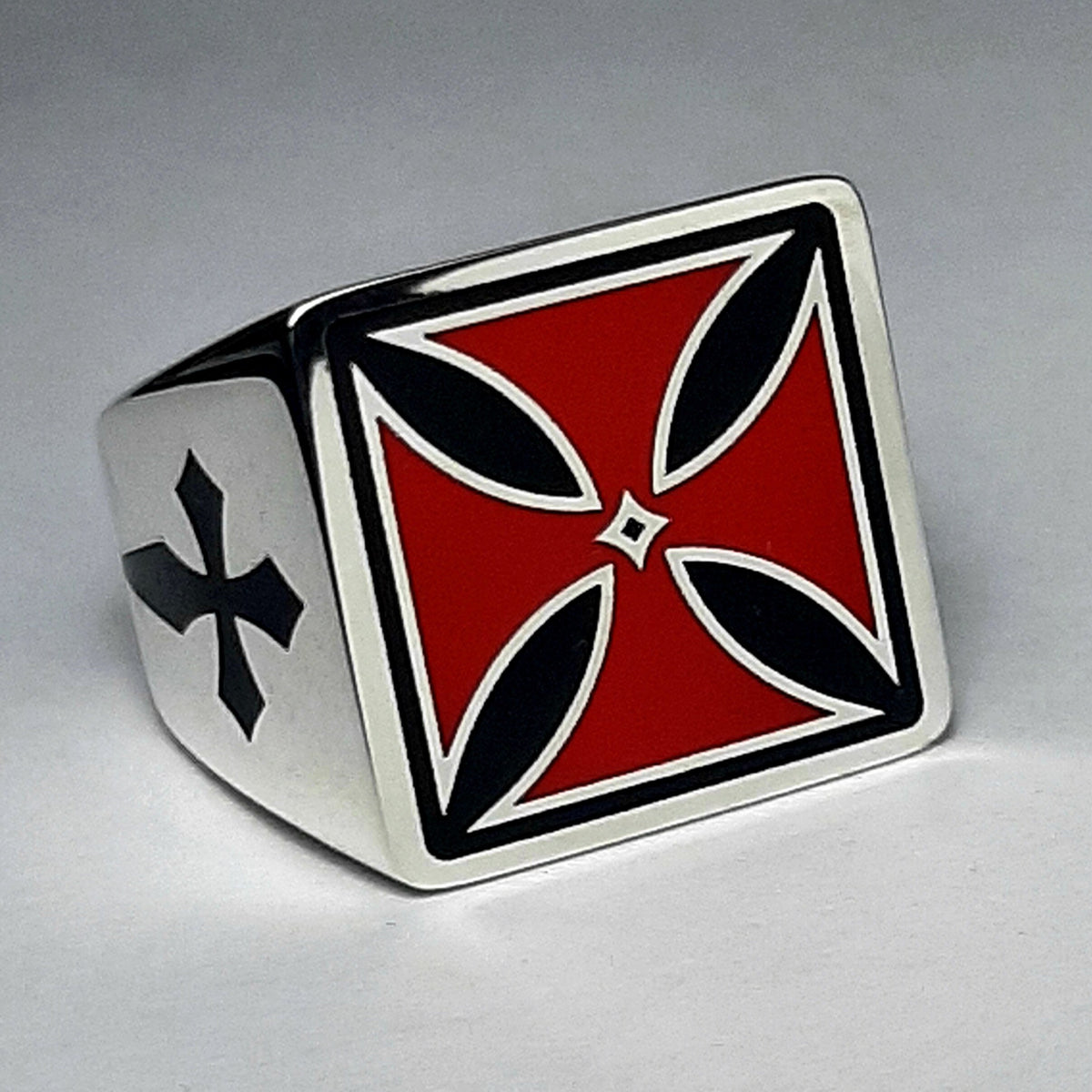 Sterling Silver Knights Templar Ring: Red Malta Cross, Medieval Sword — 2