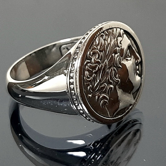 Apollo Coin Ring: Sterling Silver Greek Chevalier, Ancient Replica