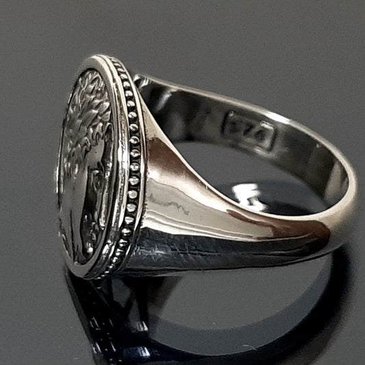 Apollo Coin Ring: Sterling Silver Greek Chevalier, Ancient Replica