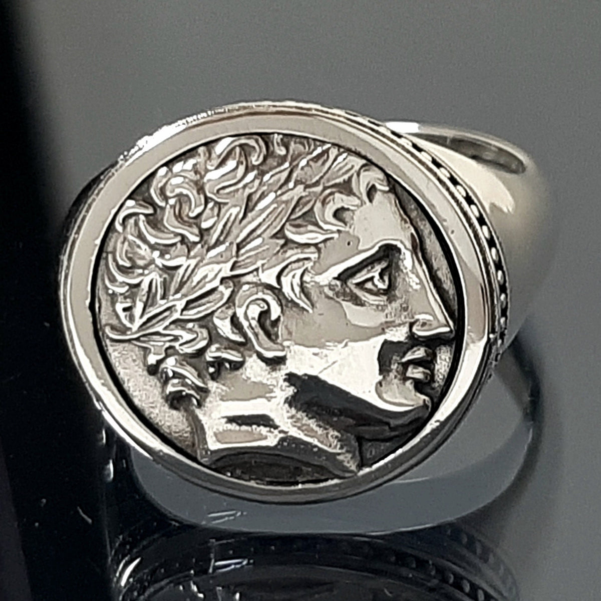 Apollo Coin Ring: Sterling Silver Greek Chevalier, Ancient Replica