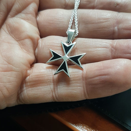 Templar Cross Pendant - Black Enamel on Sterling Silver — 4