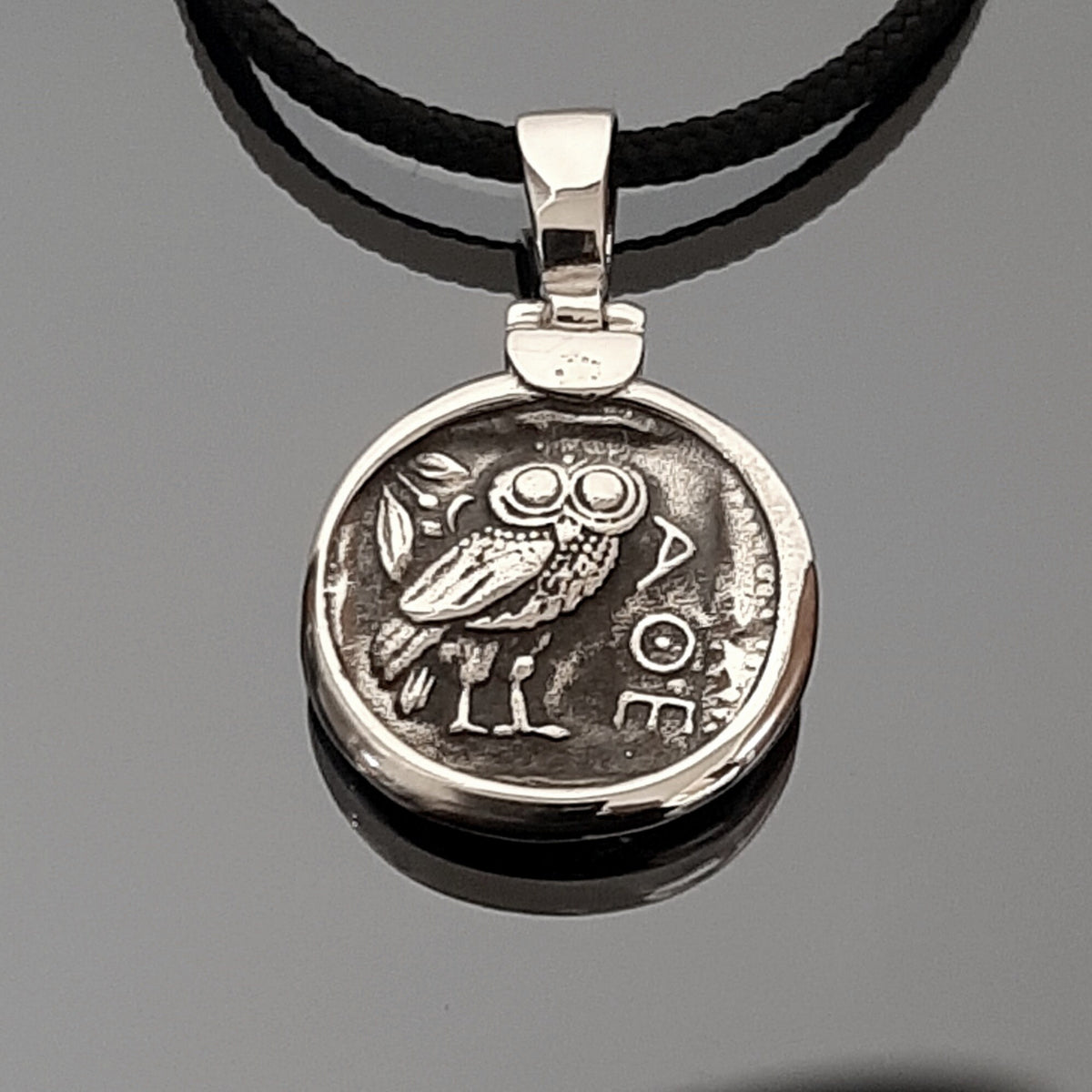 Athena Owl Coin Pendant: Greek Mythology Replica, Sterling Silver Boho Necklace