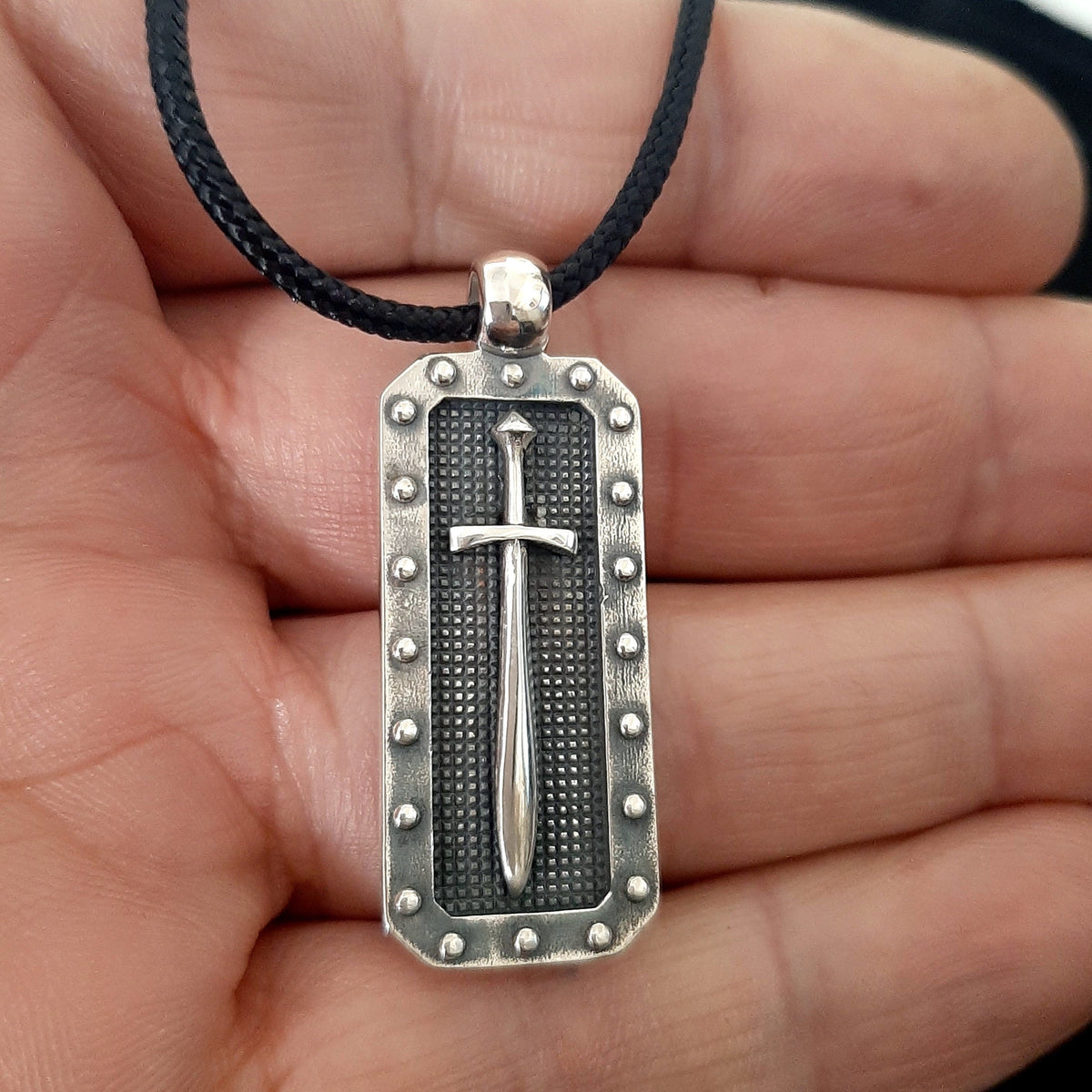 Handmade Sterling Silver Excalibur Sword Pendant: Medieval Men's Jewelry — 2