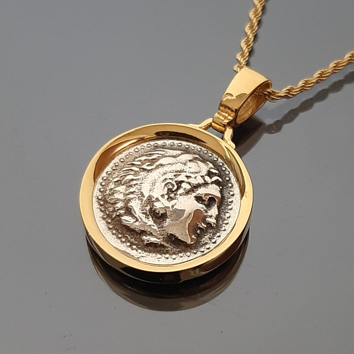Ancient Greek Coin, Alexander's head Replica, Historical pendant.