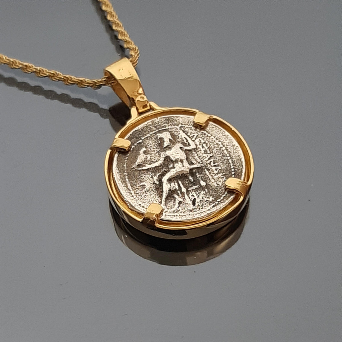 Ancient Greek Coin, Alexander's head Replica, Historical pendant.