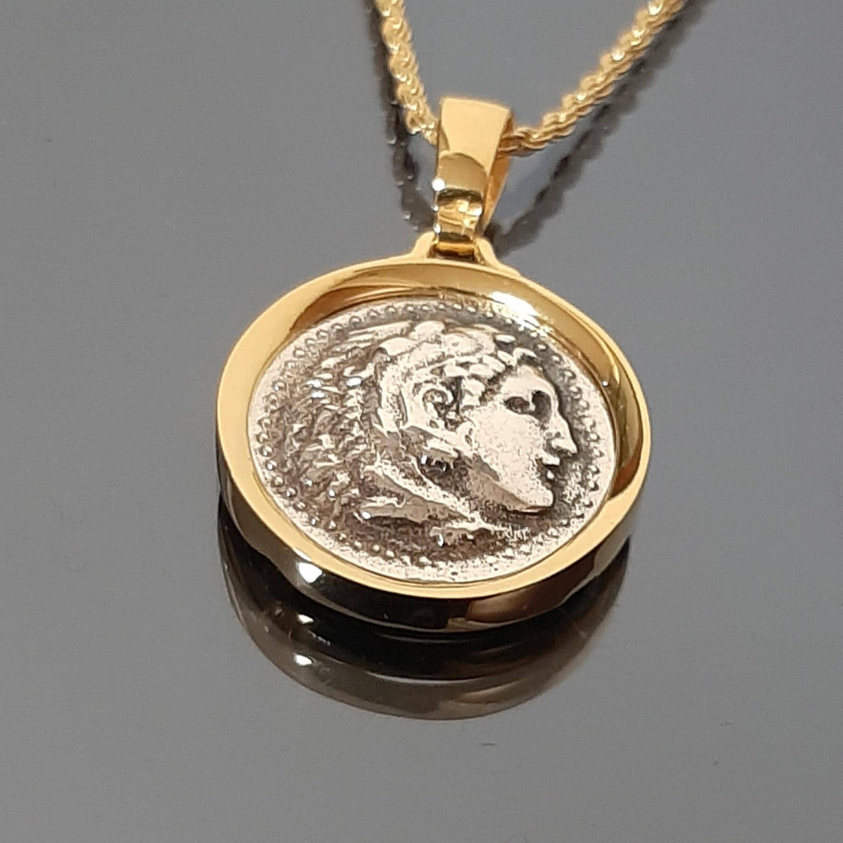 Ancient Greek Coin, Alexander's head Replica, Historical pendant.