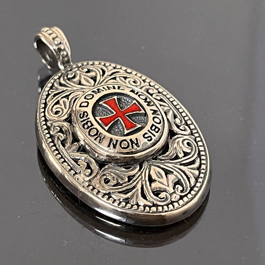 Sterling Silver Knight's Templar Cross Pendant: Red Enamel Domine Non-Nobis — 4