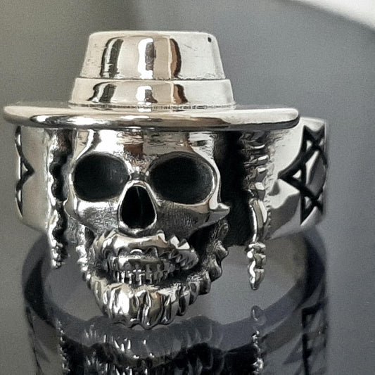 Sterling Silver Rabbi Skull Ring: Jewish Star Signet, Hanukkah Gift — 3