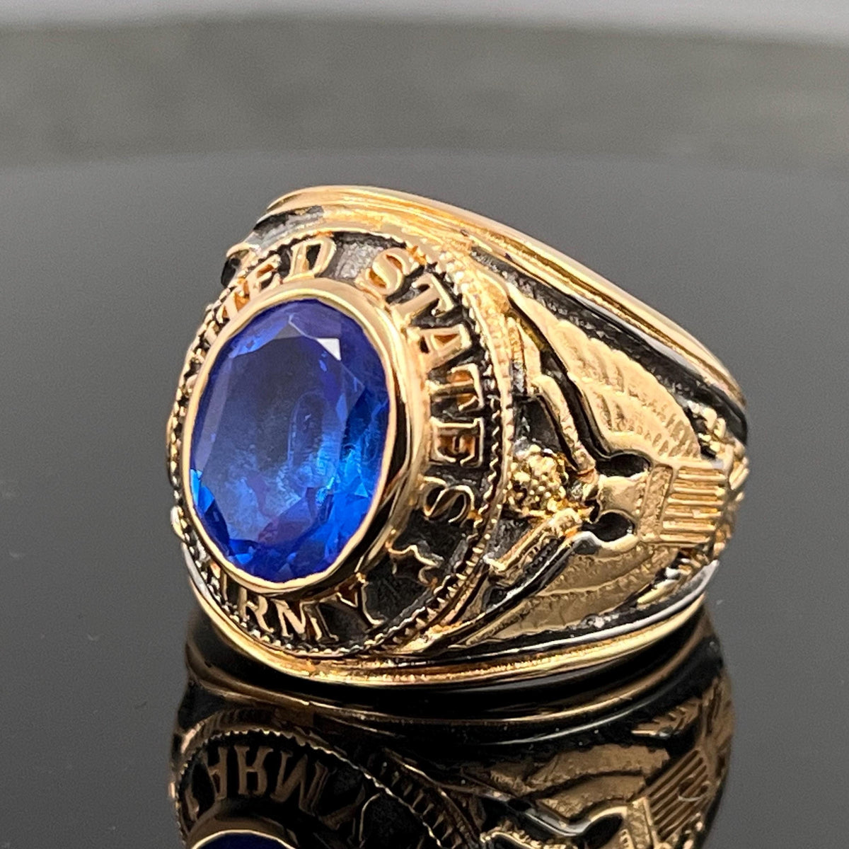 Sterling Silver US Army Ring: Blue Spinel, WWII Veteran Gift, Militaria — 6