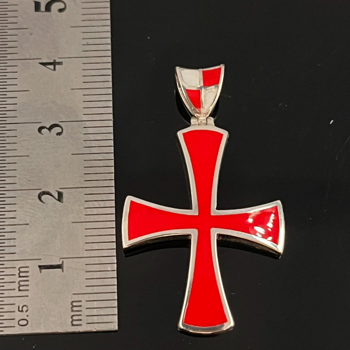 Black Enamel Templar Cross Pendant - Sterling Silver, Jesuit Style