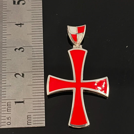 Black Enamel Templar Cross Pendant - Sterling Silver, Jesuit Style