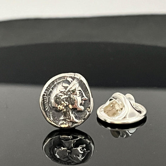 Sterling Silver Owl Lapel Pin: Ancient Greek Mythology Coin Design