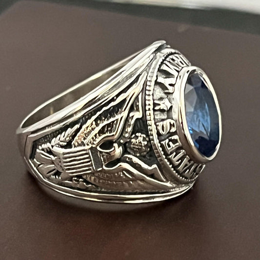 Sterling Silver US Army Ring: Blue Spinel, WWII Veteran Gift, Militaria — 2