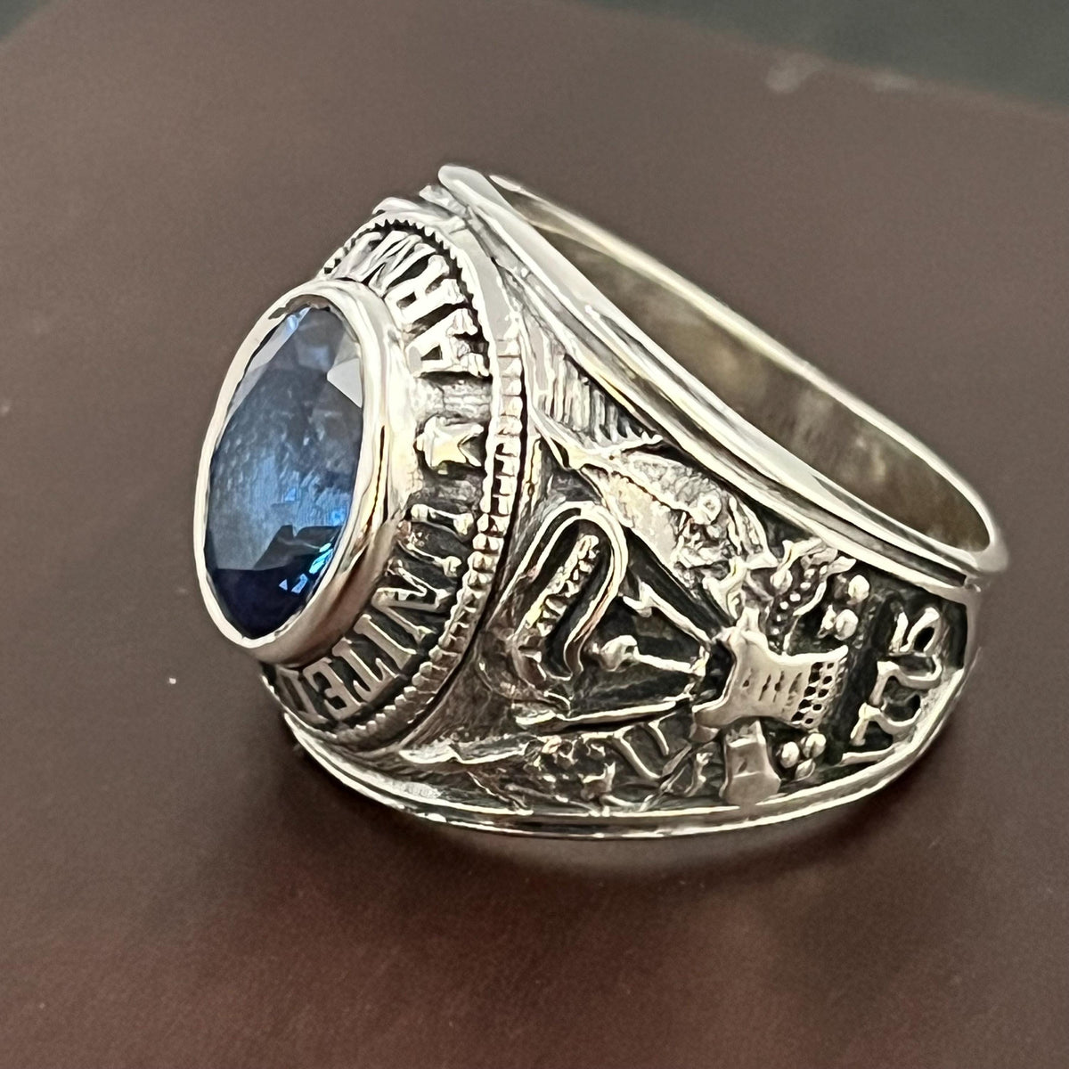 Sterling Silver US Army Ring: Blue Spinel, WWII Veteran Gift, Militaria — 4