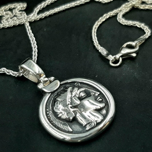 Athena Owl Coin Pendant: Greek Mythology Replica, Sterling Silver Boho Necklace