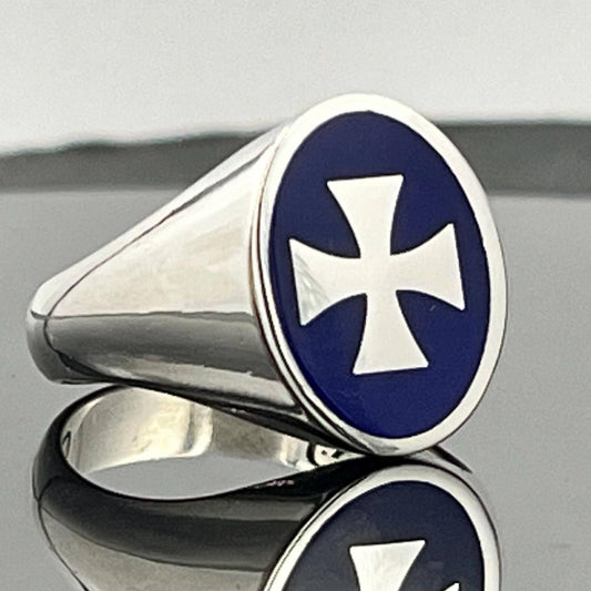 Maltese Templar Cross Ring: Sterling Silver, Red Enamel, Solid Chevalier. — 2