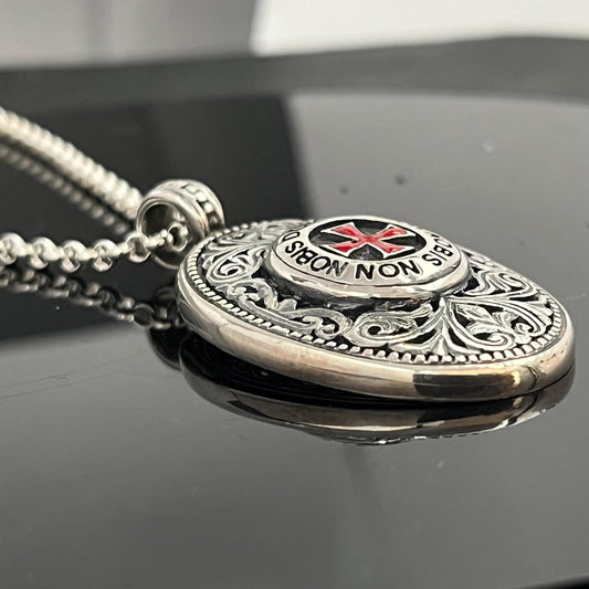 Sterling Silver Knight's Templar Cross Pendant: Red Enamel Domine Non-Nobis — 3