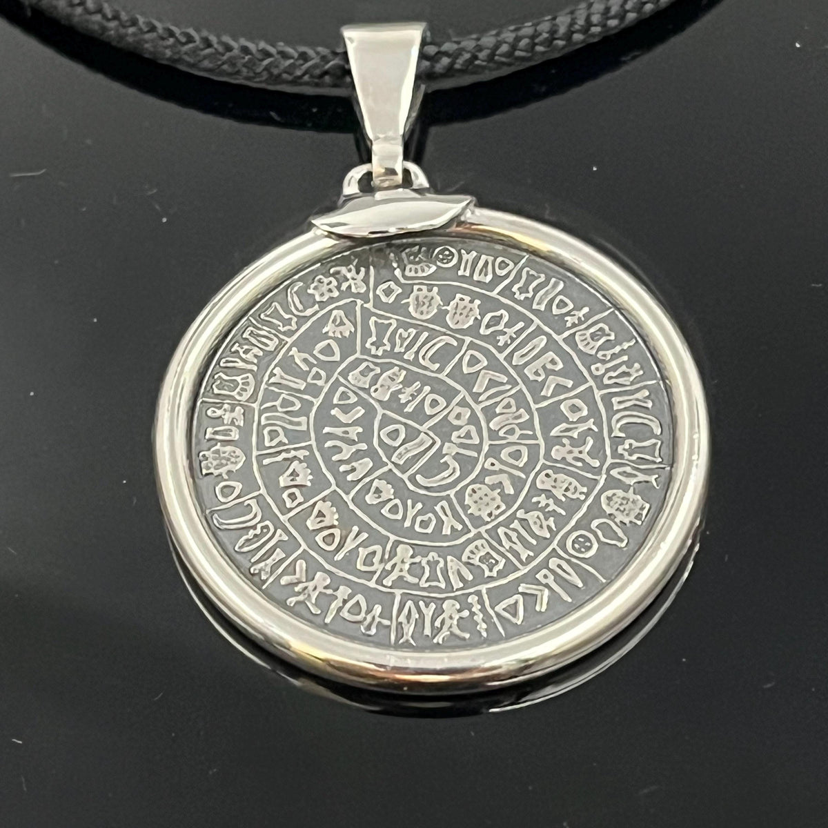 Handmade Sterling Silver Phaistos Disc Pendant: Ancient Greek Amulet