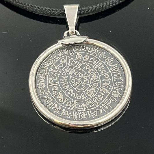 Handmade Sterling Silver Phaistos Disc Pendant: Ancient Greek Amulet