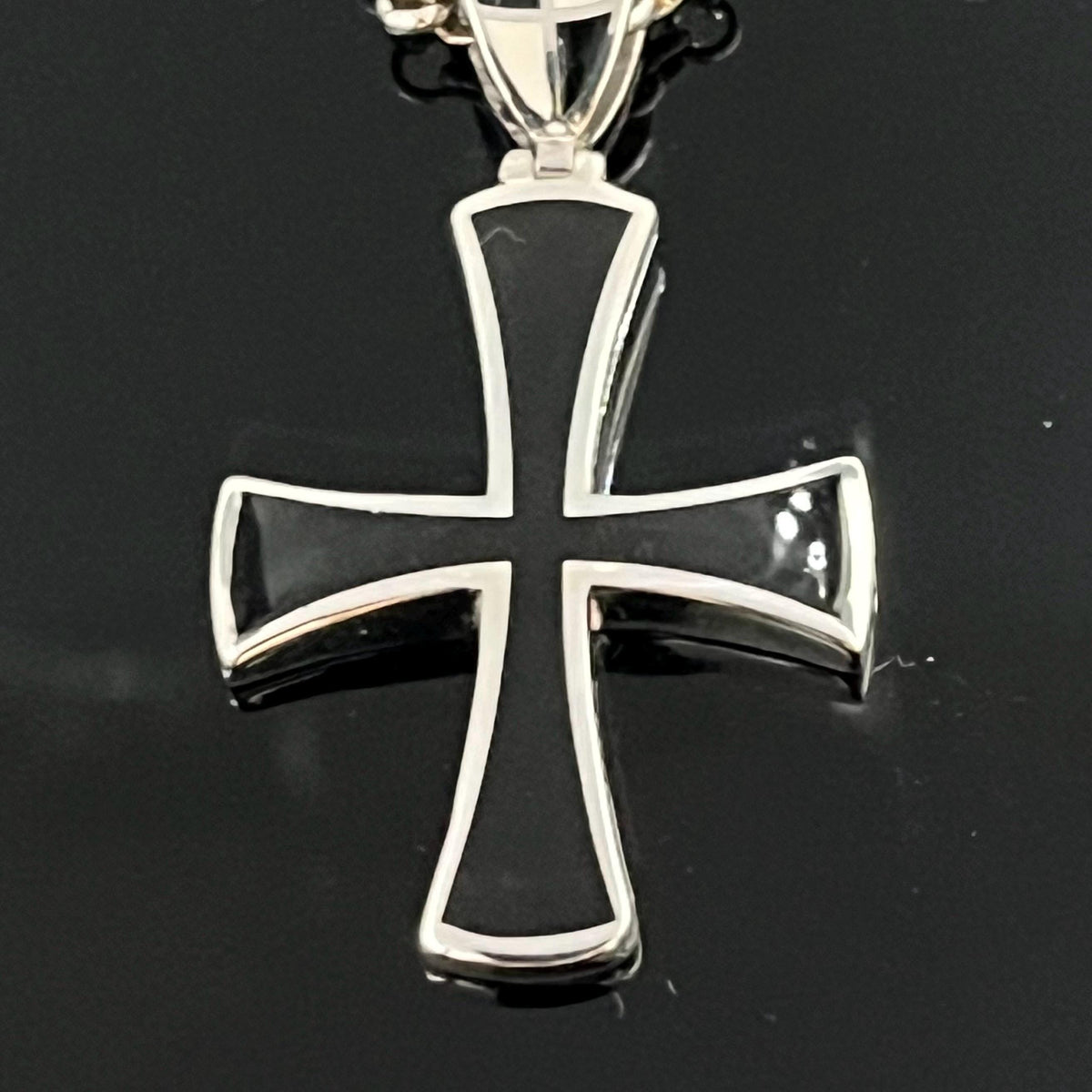 Black Enamel Templar Cross Pendant - Sterling Silver, Jesuit Style