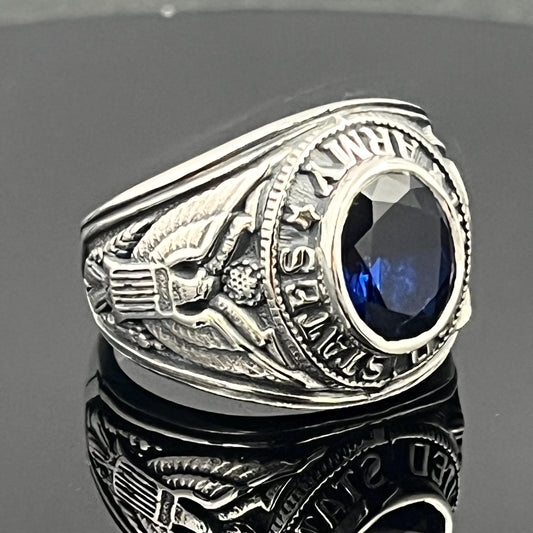 Sterling Silver US Army Ring: Dark Blue Spinel, WWII Veteran Gift, Militaria — 2