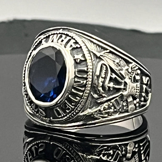 Sterling Silver US Army Ring: Dark Blue Spinel, WWII Veteran Gift, Militaria — 4