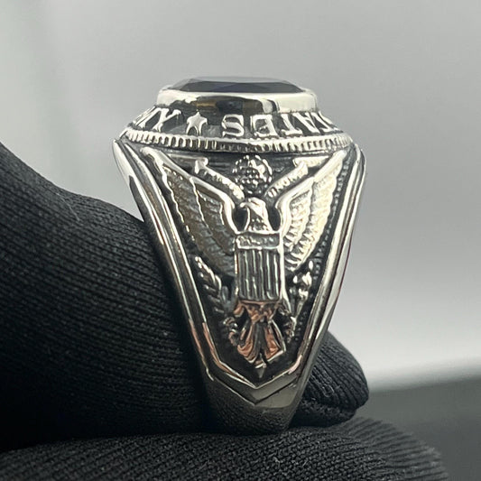 Sterling Silver US Army Ring: Dark Blue Spinel, WWII Veteran Gift, Militaria — 6