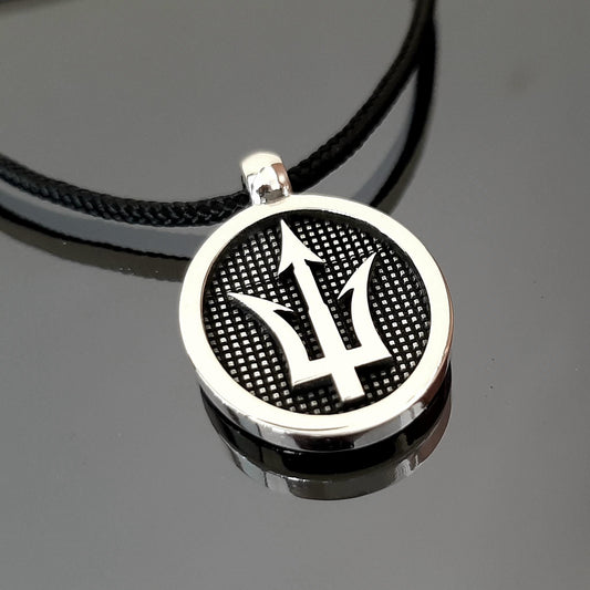 Sterling Silver Poseidon Trident Pendant: Greek Sea God Necklace